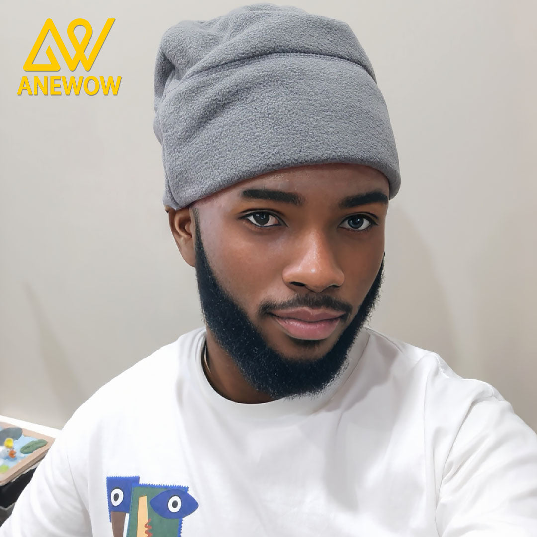 ANEWOW Gray Cozy Fleece Satin-lined Beanie-AW3154