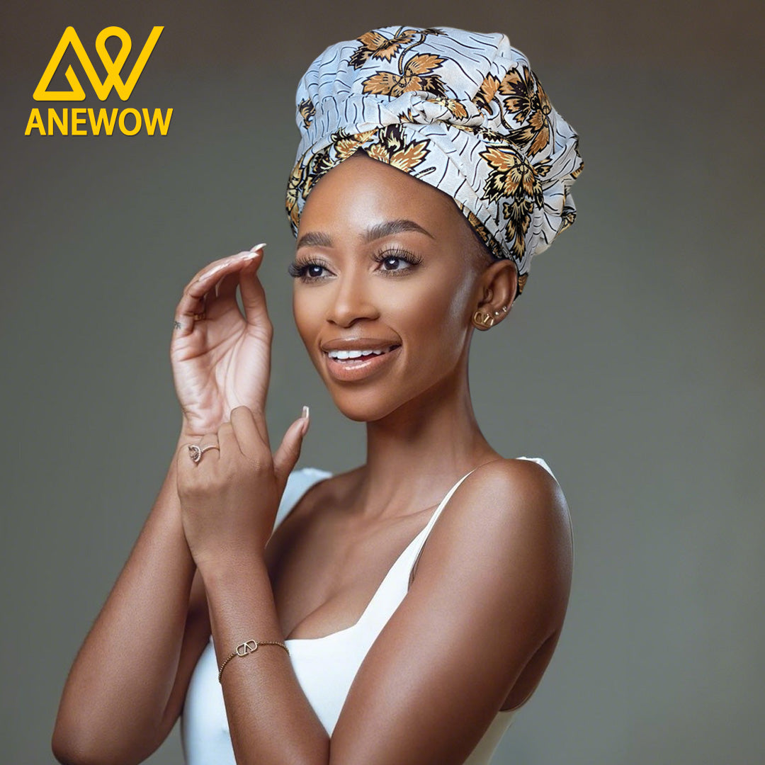 ANEWOW Khaki Leaf Print Bonnet Headwrap with Satin Lining Vibrant Style & Comfort AW1908