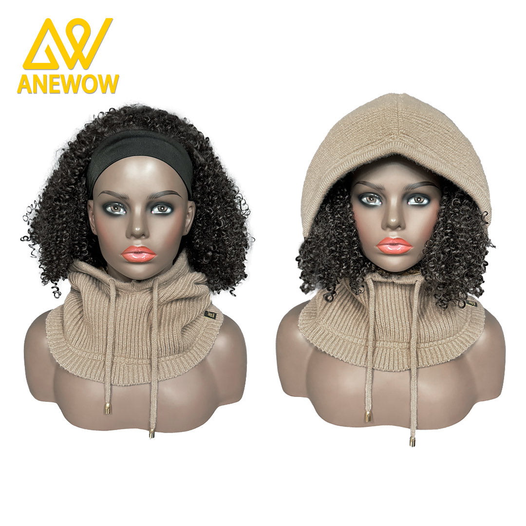 ANEWOW Winter Unisex Solid Khaki Grey Color With Golden Satin-Lined Balaclava Stylish, Hair-Protecting, And Neck-Warming Knit Hood With Luxurious Elastic Satin Lining, Ideal For Cold Weather Wear-AW1262