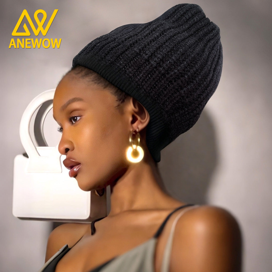 ANEWOW Ribbed Knit Black Beanie with Satin Lining ¨C Soft, Stretchy, and Stylish Winter Hat for Ultimate Comfort AW1264