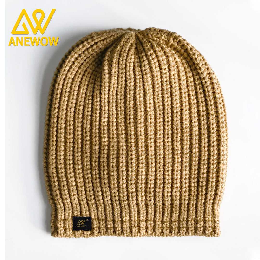 ANEWOW Ribbed Knit Biscuit Color Beanie with Satin Lining ¨C Soft, Stretchy, and Stylish Winter Hat for Ultimate Comfort AW1265