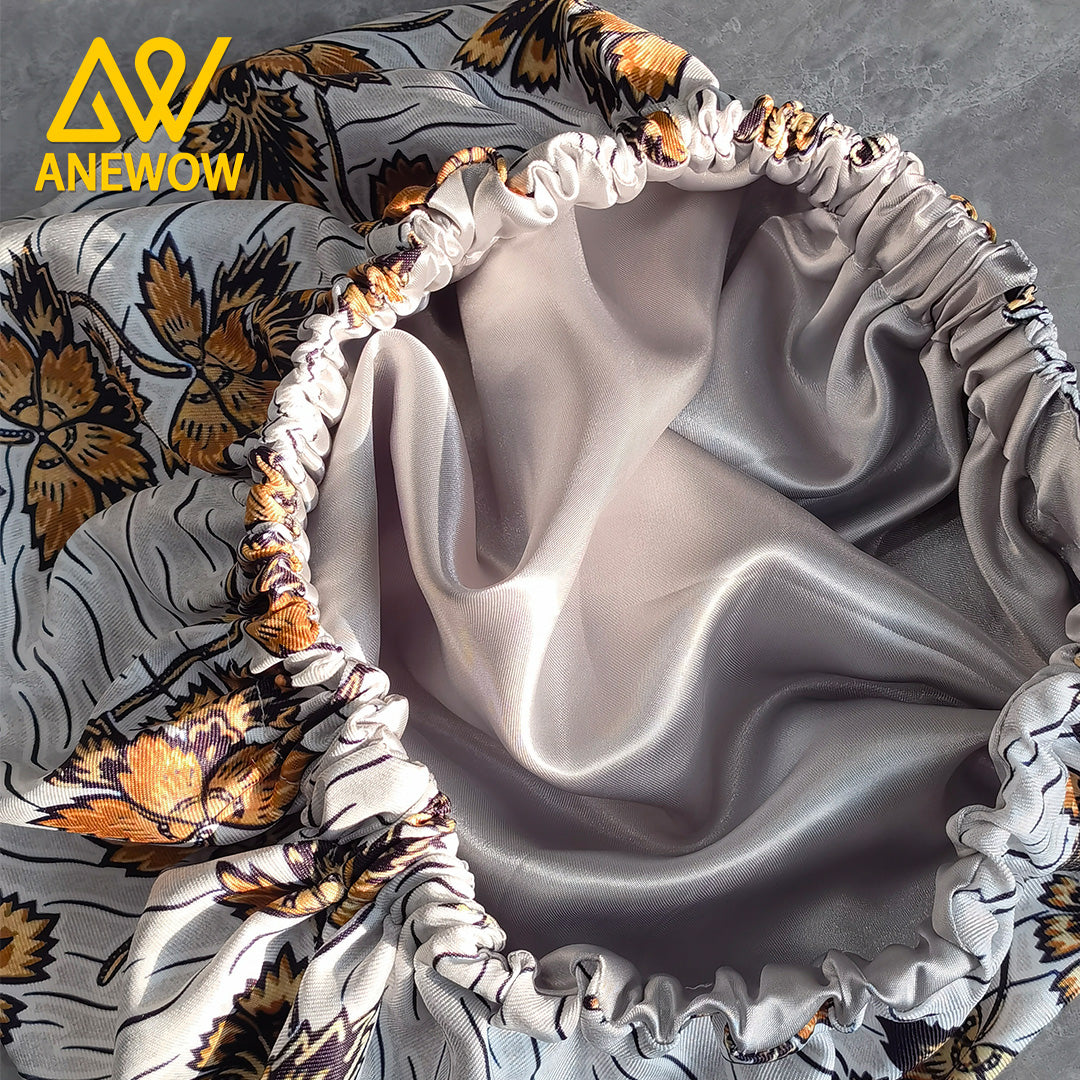 ANEWOW Khaki Leaf Print Bonnet Headwrap with Satin Lining Vibrant Style & Comfort AW1908