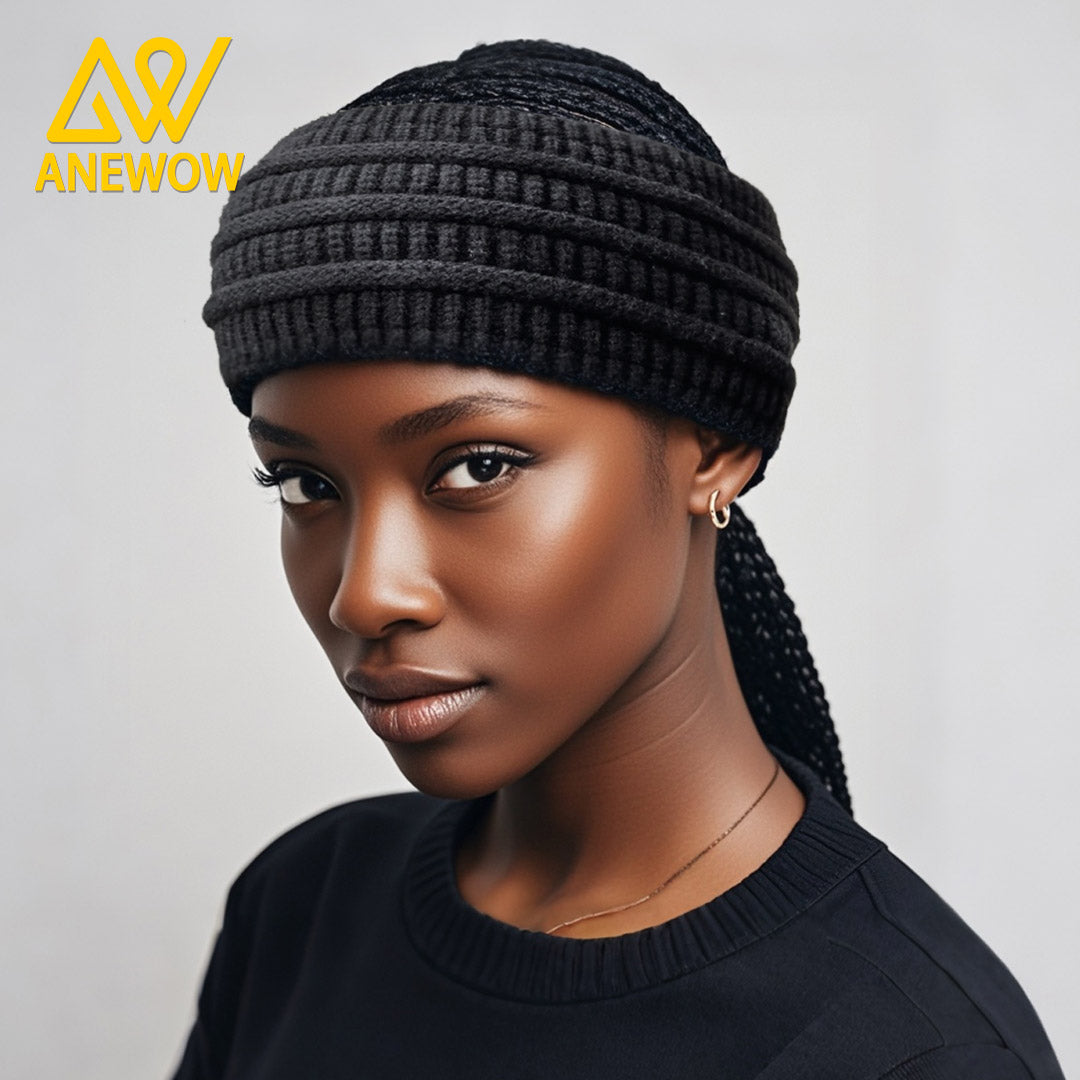 ANEWOW Black Solid Color Satin-Lined Puff Beanie Premium Style For Fall And Winter-AW1260