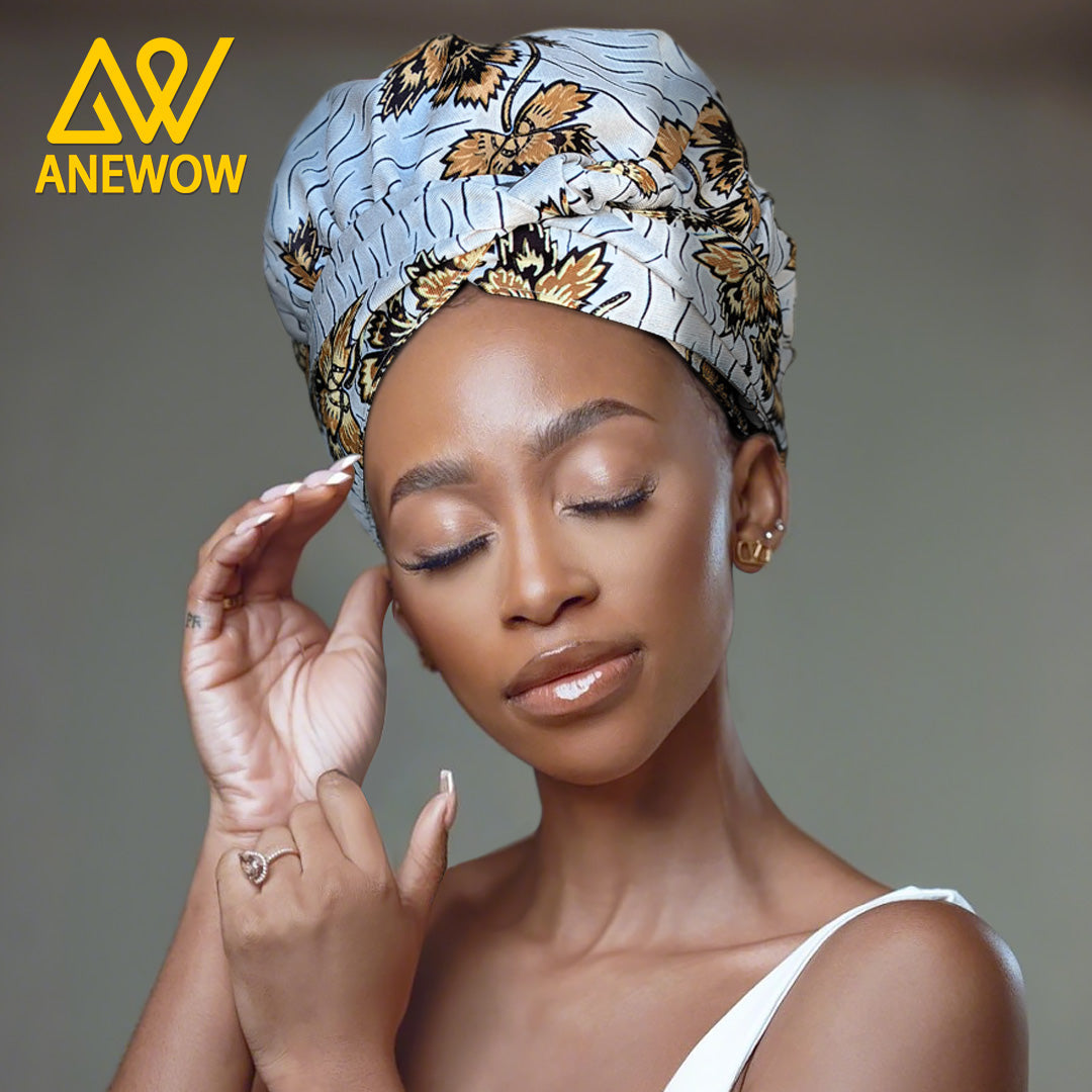 ANEWOW Khaki Leaf Print Bonnet Headwrap with Satin Lining Vibrant Style & Comfort AW1908