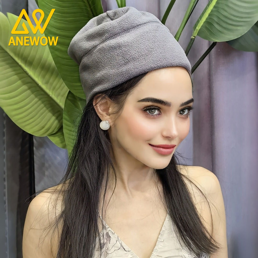 ANEWOW Gray Cozy Fleece Satin-lined Beanie-AW3154