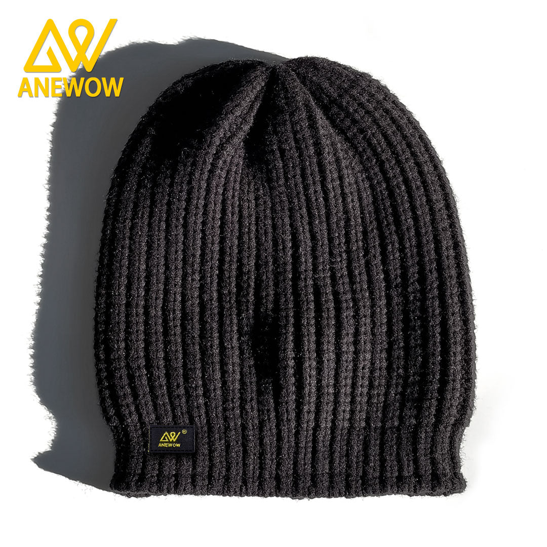 ANEWOW Ribbed Knit Black Beanie with Satin Lining ¨C Soft, Stretchy, and Stylish Winter Hat for Ultimate Comfort AW1264