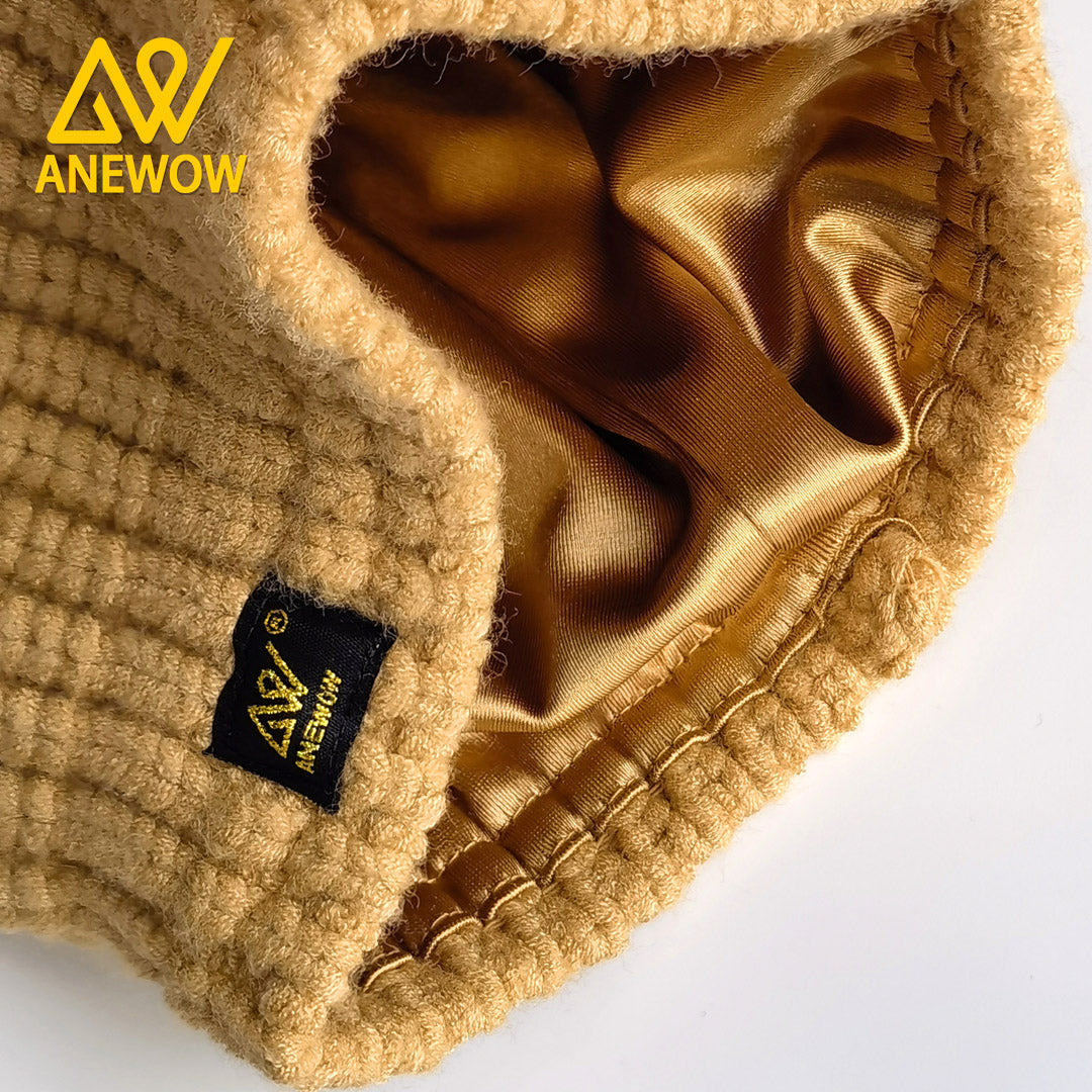ANEWOW Ribbed Knit Biscuit Color Beanie with Satin Lining ¨C Soft, Stretchy, and Stylish Winter Hat for Ultimate Comfort AW1265