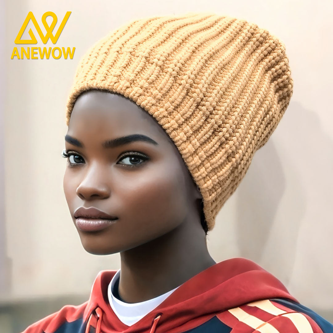ANEWOW Ribbed Knit Biscuit Color Beanie with Satin Lining ¨C Soft, Stretchy, and Stylish Winter Hat for Ultimate Comfort AW1265