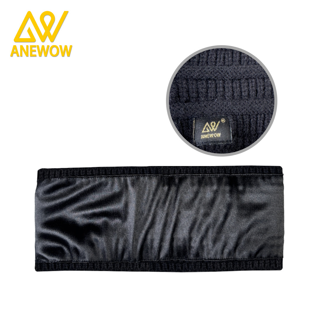 ANEWOW Black Solid Color Satin-Lined Puff Beanie Premium Style For Fall And Winter-AW1260