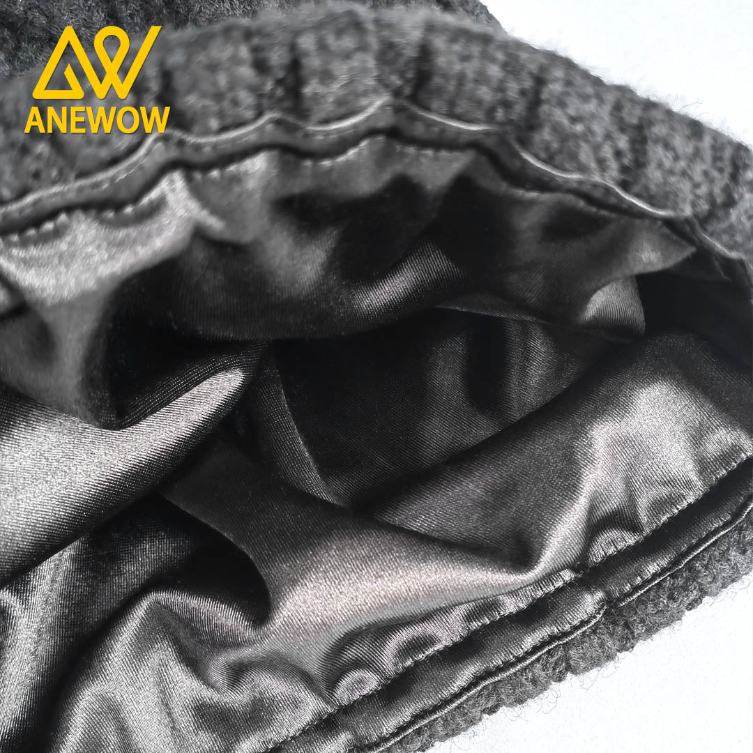 ANEWOW Black Solid Color Satin-Lined Beanie with Pom Pom: The Premier Hair Protection Accessory-AW1259