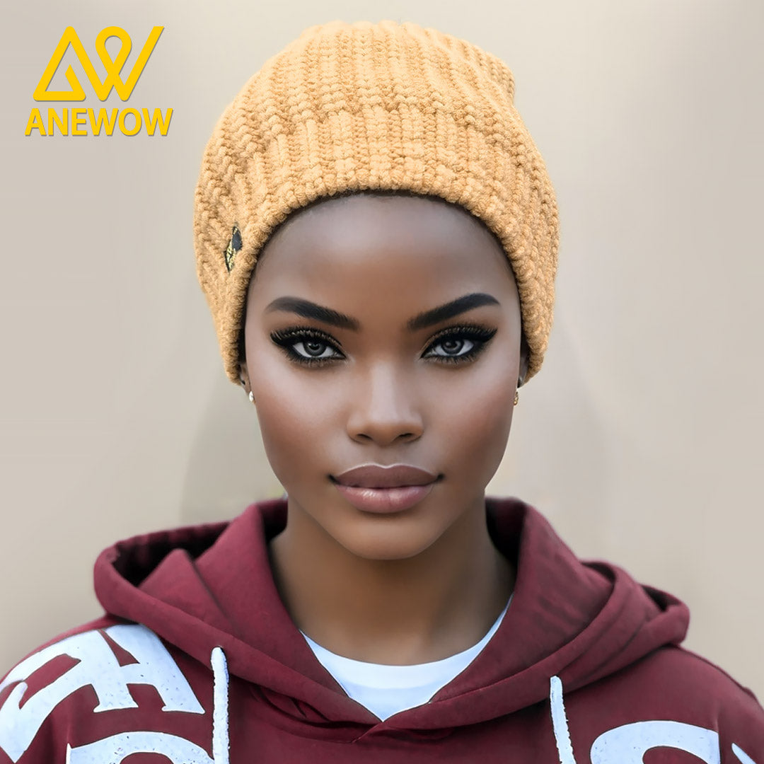 ANEWOW Ribbed Knit Biscuit Color Beanie with Satin Lining ¨C Soft, Stretchy, and Stylish Winter Hat for Ultimate Comfort AW1265