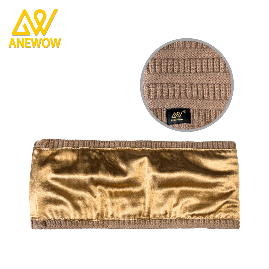 ANEWOW Tan Satin-Lined Puff Beanie Premium Style For Fall And Winter-AW1261