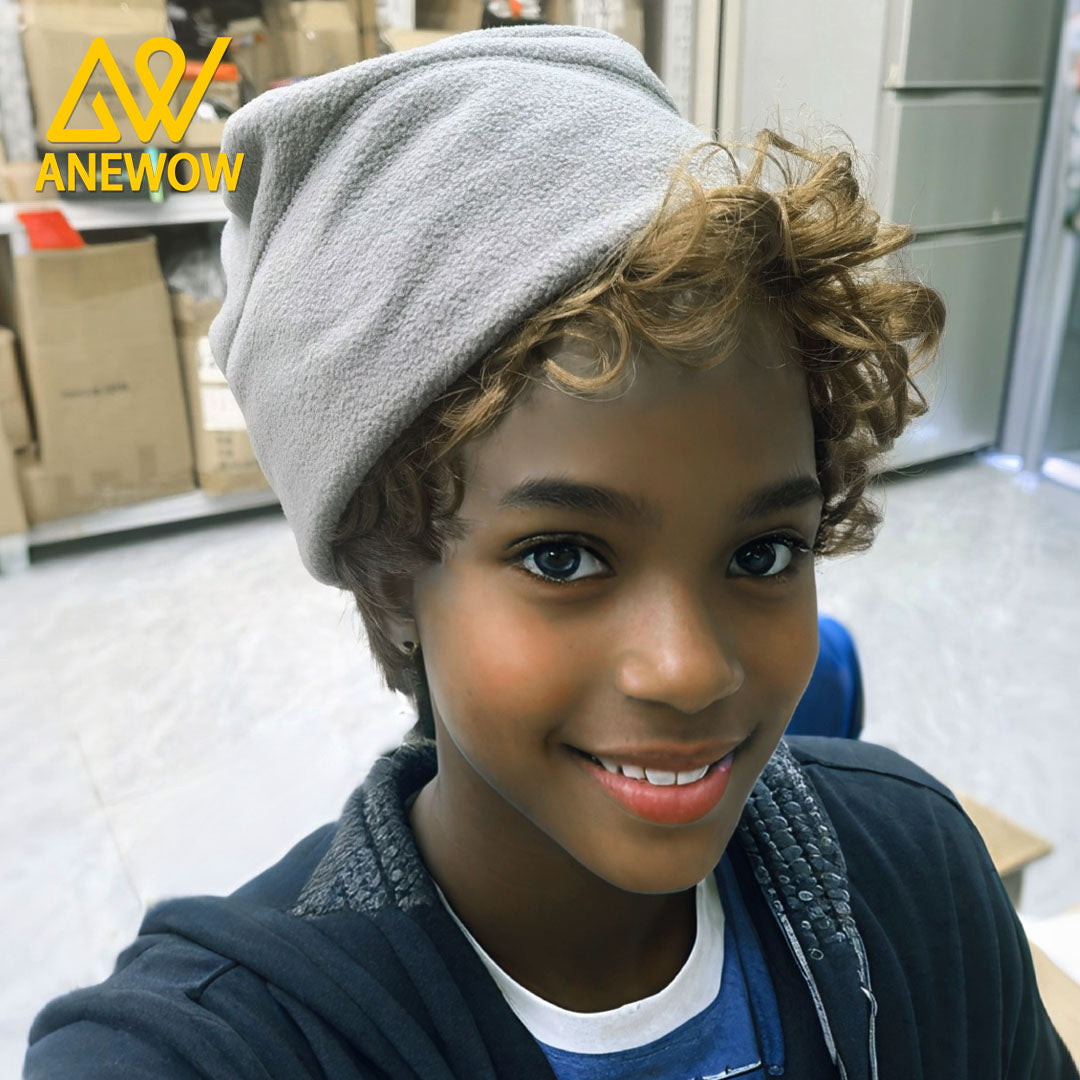 ANEWOW Gray Cozy Fleece Satin-lined Beanie-AW3154