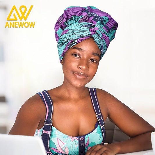 ANEWOW African Pattern Satin-Lined Turban Bonnet Headwrap - Vibrant Multi-Color Head Scarf for Women-AW1130