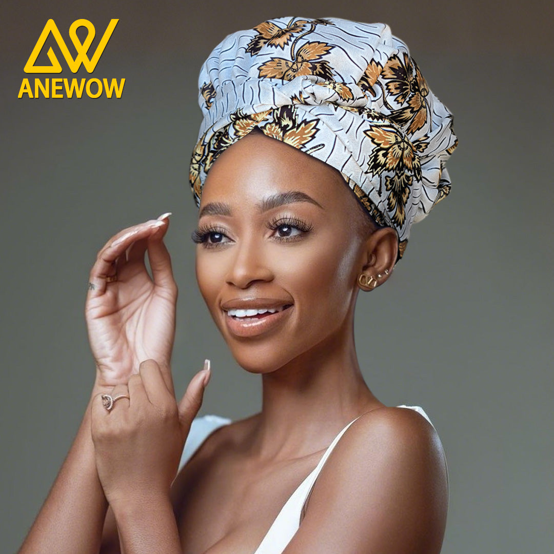 ANEWOW Khaki Leaf Print Bonnet Headwrap with Satin Lining Vibrant Style & Comfort AW1908