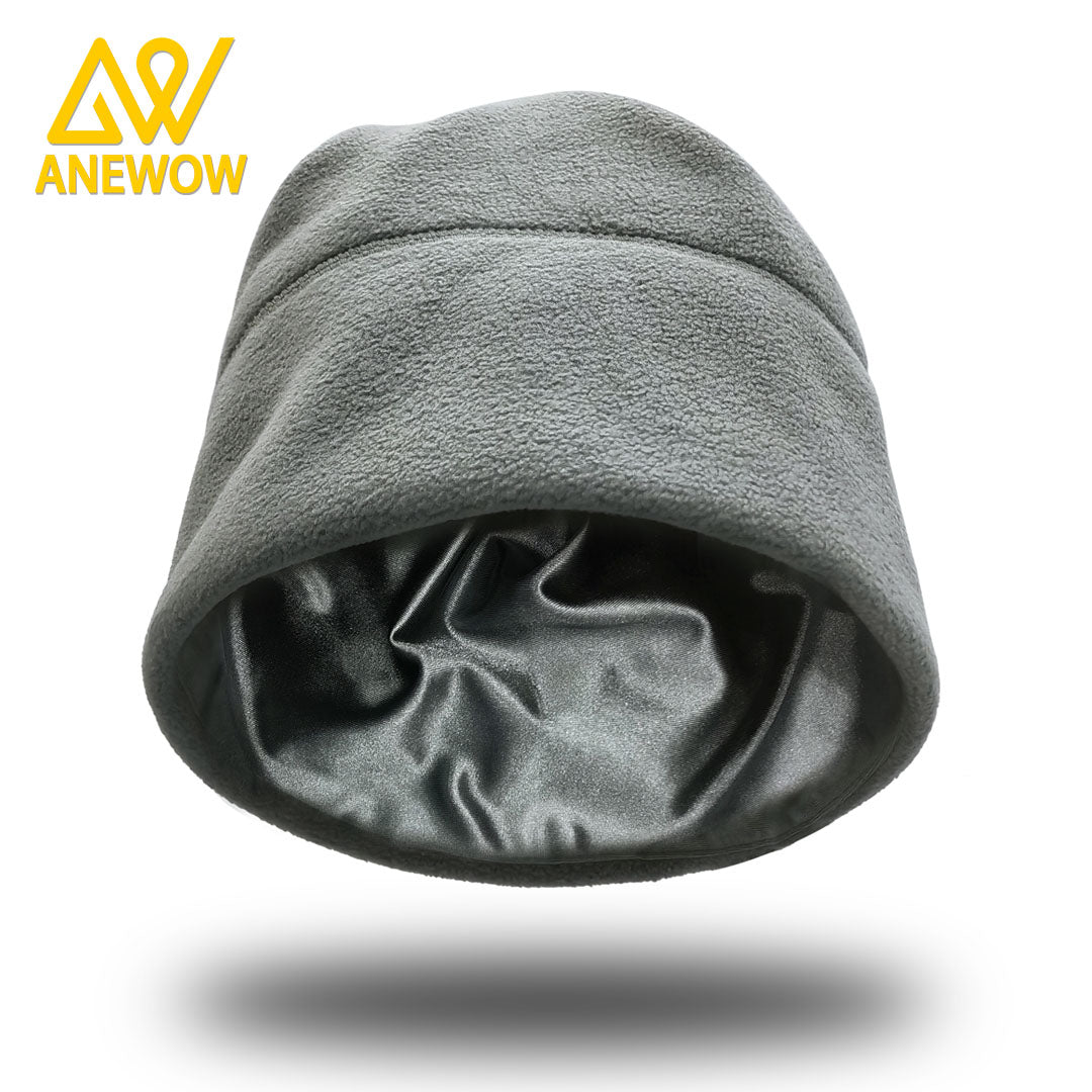 ANEWOW Gray Cozy Fleece Satin-lined Beanie-AW3154