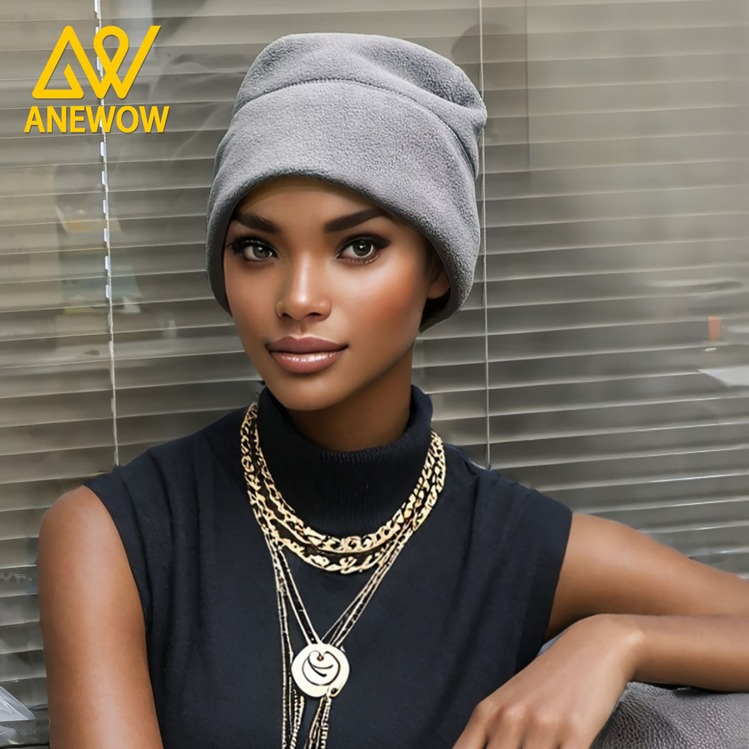 ANEWOW Gray Cozy Fleece Satin-lined Beanie-AW3154