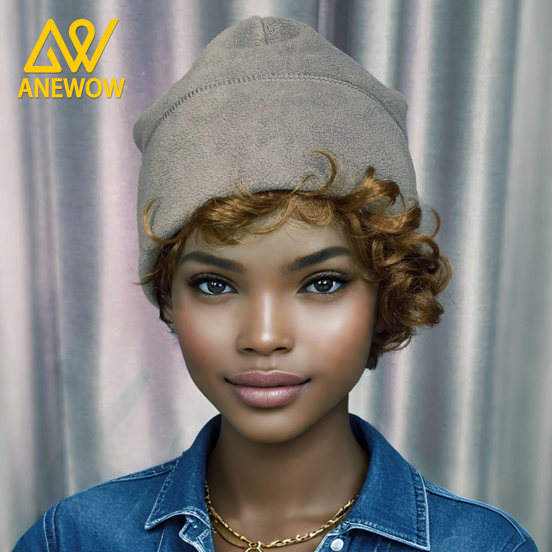 ANEWOW Gray Cozy Fleece Satin-lined Beanie-AW3154
