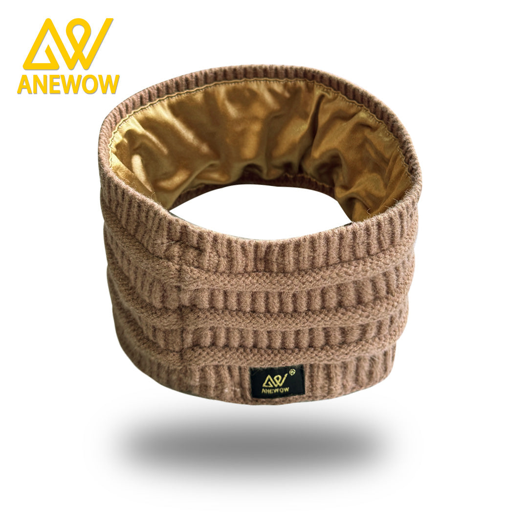 ANEWOW Tan Satin-Lined Puff Beanie Premium Style For Fall And Winter-AW1261