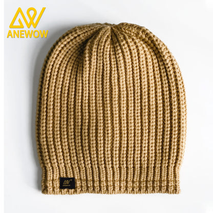 ANEWOW Ribbed Knit Biscuit Color Beanie with Satin Lining ¨C Soft, Stretchy, and Stylish Winter Hat for Ultimate Comfort AW1265
