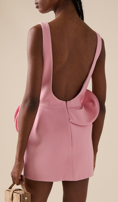 Dovizia Pink Flower Backless Mini Dress