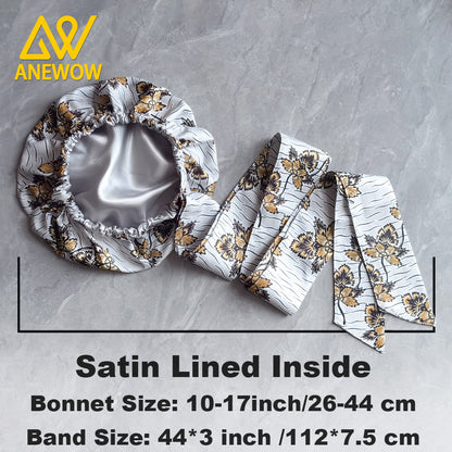 ANEWOW Khaki Leaf Print Bonnet Headwrap with Satin Lining Vibrant Style & Comfort AW1908