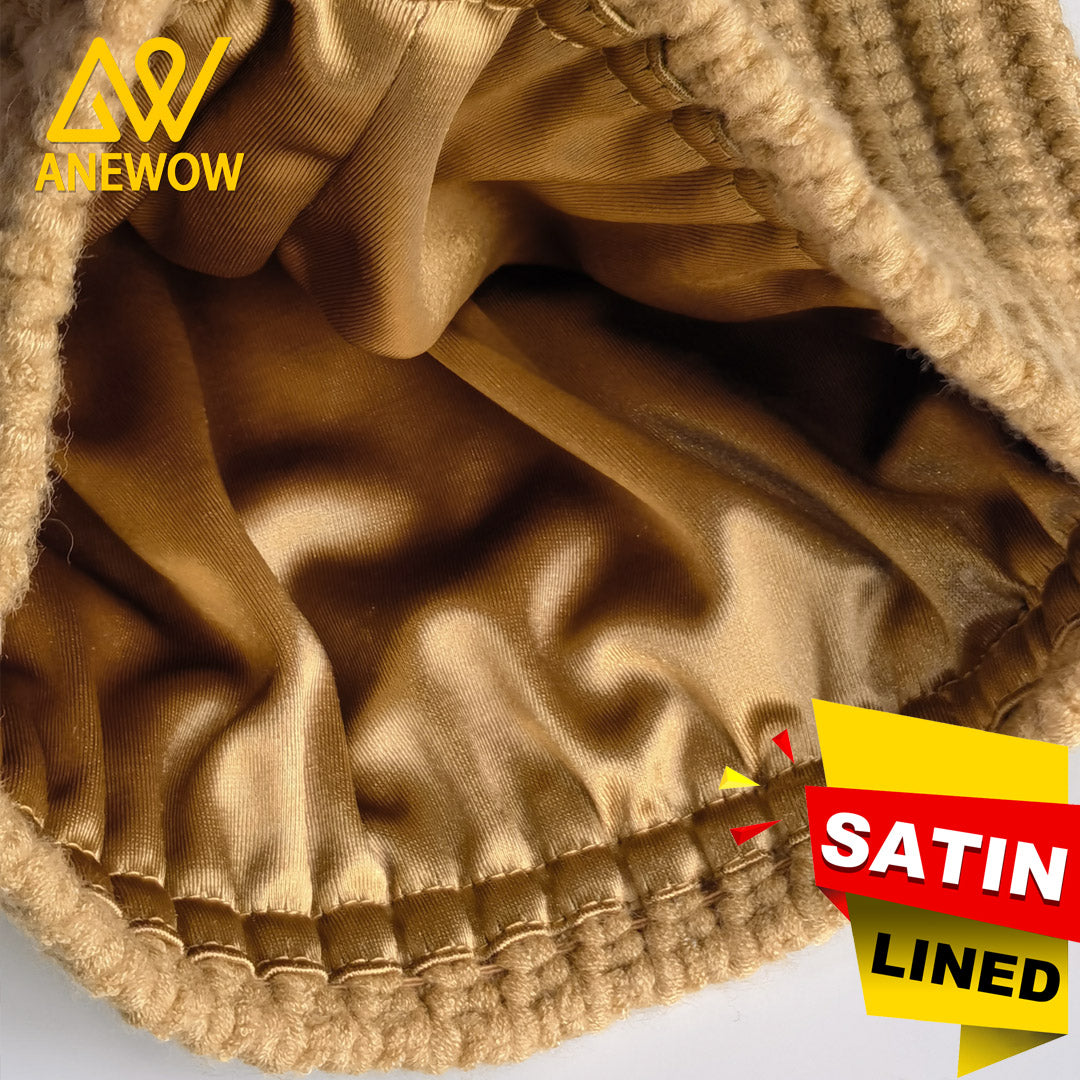 ANEWOW Ribbed Knit Biscuit Color Beanie with Satin Lining ¨C Soft, Stretchy, and Stylish Winter Hat for Ultimate Comfort AW1265