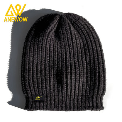 ANEWOW Ribbed Knit Black Beanie with Satin Lining ¨C Soft, Stretchy, and Stylish Winter Hat for Ultimate Comfort AW1264