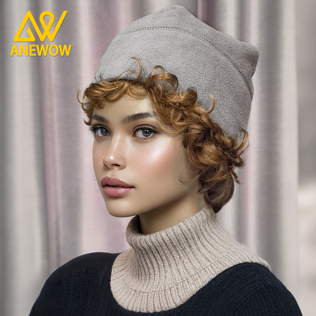 ANEWOW Gray Cozy Fleece Satin-lined Beanie-AW3154