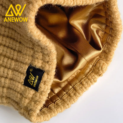 ANEWOW Ribbed Knit Biscuit Color Beanie with Satin Lining ¨C Soft, Stretchy, and Stylish Winter Hat for Ultimate Comfort AW1265