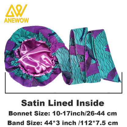 ANEWOW African Pattern Satin-Lined Turban Bonnet Headwrap - Vibrant Multi-Color Head Scarf for Women-AW1130
