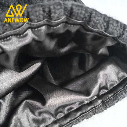 ANEWOW Black Solid Color Satin-Lined Beanie with Pom Pom: The Premier Hair Protection Accessory-AW1259