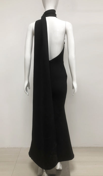 Emily Black Diamond Flower Bandage Maxi Dress