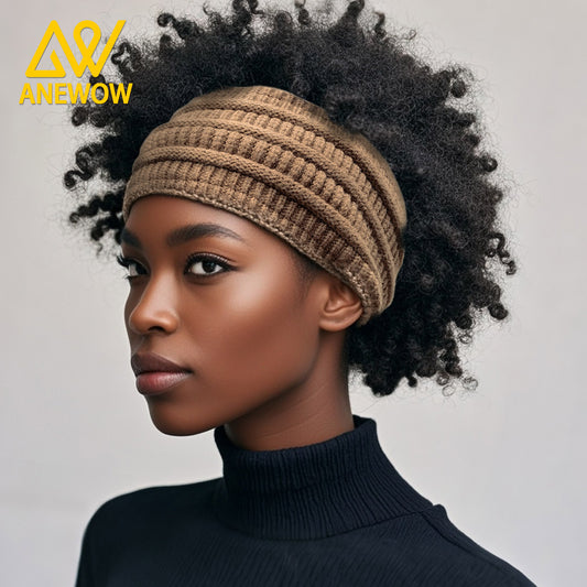 ANEWOW Tan Satin-Lined Puff Beanie Premium Style For Fall And Winter-AW1261